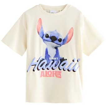 NEXT Fille T-Shirt Oversize 100% Coton Disney Lilo et Stitch sous Licence Blanc 6 Ans