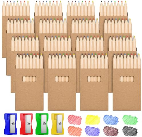 Sheryl&Rain Buntstifte Set, 128 Kleine Buntstifte 8 Farbe & 4 Anspitzer,16 Box Mini Holzstifte Stifte Set mit je 8 Buntstiften für Kunst Zeichnung, Skizzieren und Färbung Mitgebsel Party