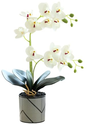Genérico Orquídea Artificial Morada de Dos Puntas de 12 pétalos Flor Decorativa Phalaenopsis Blanca Orquídea Artificial Naranja Realista en Maceta Mariposa Blanca de Imitación (Blanco)