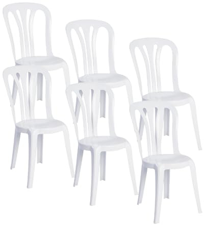 Solycarpa Packs 6 Silla Comedor Garrotxa Blanco, Exterior, Apilable, Alta, sin Reposabrazos, Resistente, Cómoda y de Polipropileno, para Terraza, Jardín, Eventos y Playa.