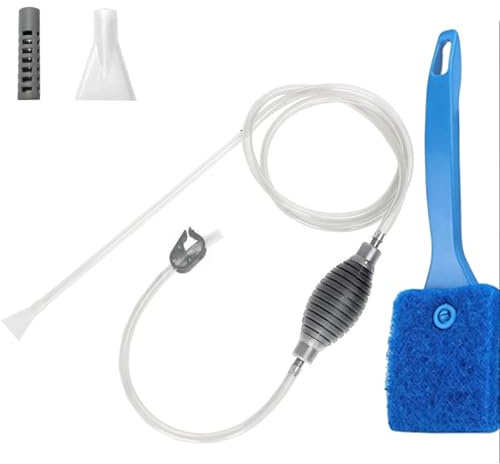 ELYIQI Aquarium Sauger, Mulmsauger Aquarium Set, Grauer Wasserwechsler mit Kurzbürste für Aquarienreinigung, Einfache Wartung, Aquarium Zubehör (1,9m)