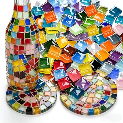 1000 g di pietre a mosaico colorate, per mosaico, in cristallo, 1 x 1 cm, quadrate, mini pietre a mosaico per fai da te, per bagno, cucina, decorazione per la casa (mix color)