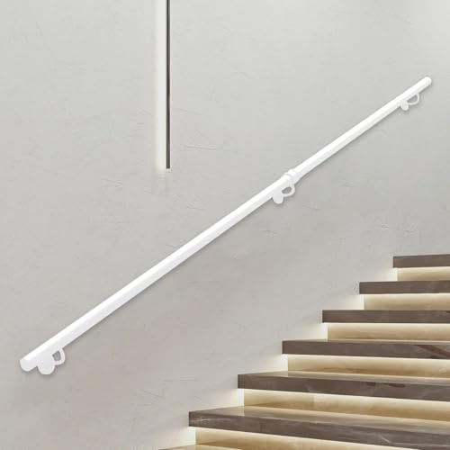 Ledstång för trappor 1 2 3 4 5 6 Meter, Industriell smidesjärnsräcke Handräcke Extern utvändigt, Vita trappräcken Väggmonterade halkfria grepphandtag med fästen(200cm)