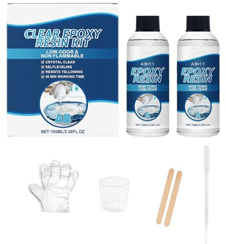 Kit résine époxy – Set d'outils époxy transparents, très clairs, kit d'artisanat avec résine, pour créations artistiques ménagères, bijoux, pochoirs sous-verres plan Ta