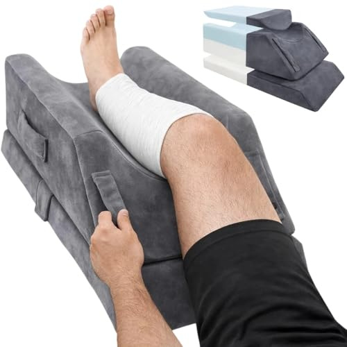 AevQuas Leg Elevation Pillow for After Surgery, 4-Level Adjustable Height - Memory Foam Leg Pillow with Removeable, Washable Velvet Cover Cover for Blood Circulation, Swelling, Leg Pain, Foot Rest