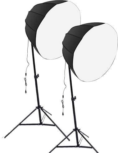 GOWENIC 2 Set Fotografilampor, 85 W Energisparlampa med 3 Färger Justerbar Ljusstyrka Fjärrkontroll, 60 Cm 12-sidig Mjuklåda för Livestreamingfotografering (EU)