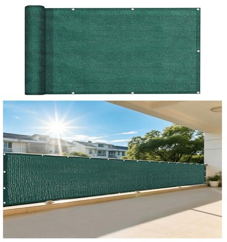 Pantalla para Balcon 96 x 200 cm Parasol, Protección UV, Transpirable de Privacidad Pantalla de Balcón Malla de Ocultación para Balcón Vallas Pantallas, Verde Oscuro