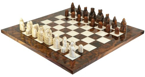The Official Isle of Lewis Italian Briar Luxury Chess Set - Now with 4 Queens - Includes 23.6 inch Italian Chessboard