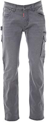 PAYPER West Pantalone da Lavoro Uomo Taglio Jeans Misto Denim Tasche Laterali Chiusura con Zip Porta Metro Smartphone Effetto Consumato delavè Taglie Forti Blu (64/66)
