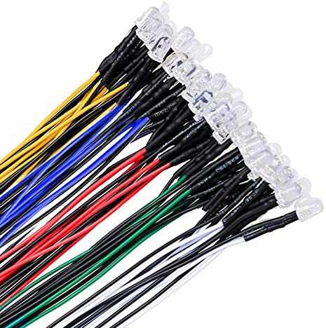 YIXISI 50 PCS 5mm LED-dioder Ljus, Ultra Ljus 12V 20cm Förkopplad, Vit, Röd, Blå, Grön, Gul