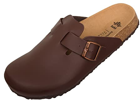 loki KARL by Hausschuhe für Herren I nachhaltig & vegan, PETA-zertifiziert I Clogs mit flexibler EVA-Laufsohle & Memory-Korkfußbett I Pantoffeln in Leder-Optik, Allergiker-freundlich I 42 in Braun