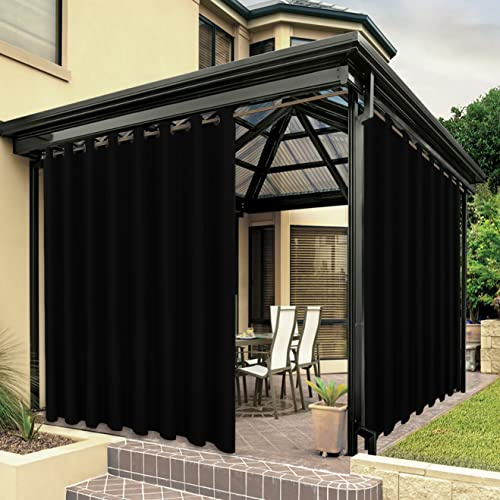 BONZER Rideaux d'extérieur imperméables et épais à œillets larges pour terrasse, porche, pergola, tonnelle, terrasse, 1 panneau, 381 x 213,4 cm (l x L), noir