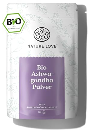 NATURE LOVE® Bio Ashwagandha Pulver - 500 g - Withania Somnifera - zur Zugabe in Smoothies, Säfte, Goldene Milch oder Moon Milk - Bio zertifiziert, vegan, ohne unerwünschte Zusätze