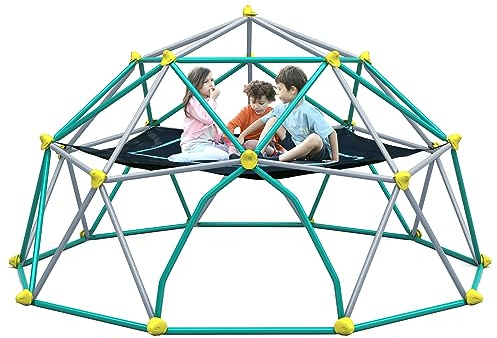 Virubi 13 FT Climbing Dome with Play Canopy for Kids 3-10, Outdoor Play Equipment Supporting 1000 lbs, Anti-Rust Jungle Gym, Easy Assembly Geometric Dome Climber Play Center (Blue & Silver)