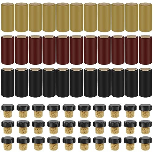 60Pcs Wine Sealer for Wine Bottles Wine Bottle Resealer Kit with PVC Heat Shrink Capsules Wine Bottle Seals Shrink Covers Wooden T-Shape Wine Bottle Stopper for Wine Champagne Bottles(60pcs)