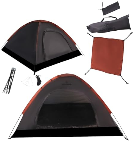 KIRKJUBØUR® Vindr 2 Personen-Camping-Zelt: Wasserdicht, leicht und stabil - Mit Silberbeschichtung für Lichtschutzfaktor 50+ und großzügiger Belüftung - Ideal für Camping-Abenteuer (Dunkelgrau)