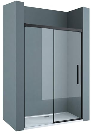 doporro Nischentür Duschtür 120x195cm Duschwand schwarz ESG-Sicherheitsglas Duschabtrennung Soft-Close Klarglas inkl. Nano-Beschichtung Teramo12