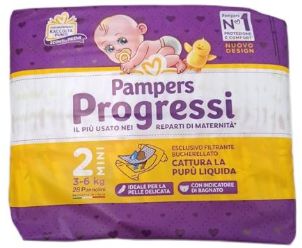 Pampers Progressi Mini + 500 Extra-Kuschelstreifen, Größe 2 (3 – 6 kg), 112 Windeln (Vorratgröße)