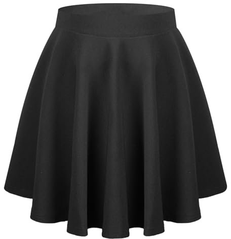 AUYAO Schwarz Mini Rock Damen Basic Solid Faltenrock Mini Faltenrock Elastischem Rock Röcke Short Skirt Mädchen Frauen Rock Kurze Hohe Taille Gefaltete Skater Tennis Schule Rock Mini Anime Skirt XXL
