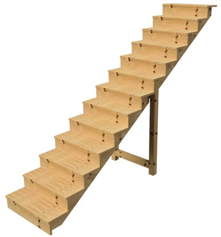 Escalera exterior h224cm - 13 peldaños de madera D29cm, B80cm CON apariencia