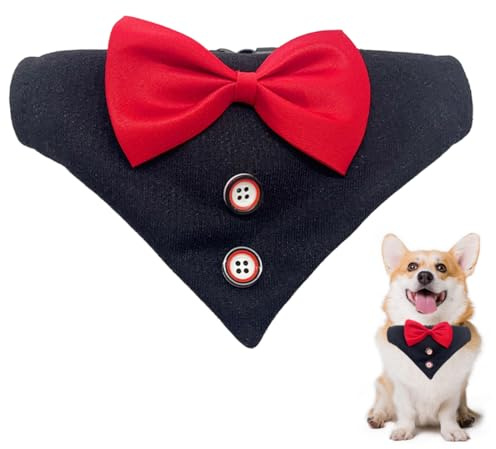 BQRKOTM Bandana Smoking pour Chiens, Foulards pour Chiens, Écharpe Triangulaire pour Animaux De Compagnie, De Fête De Mariage Anniversaire, Cravate Réglable Nœud Papillon Bandana pour Chiens