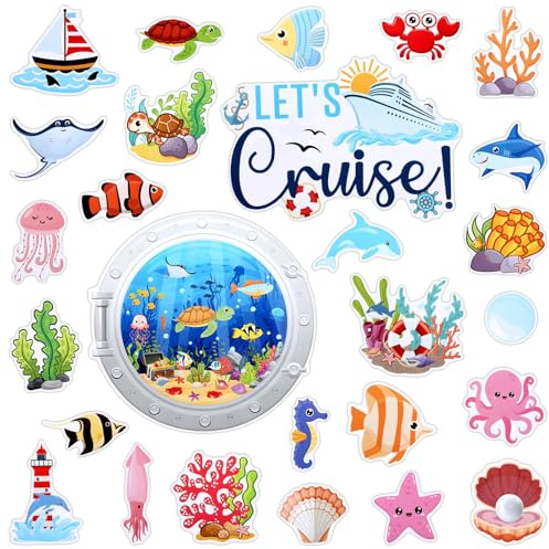 27 piezas de decoración magnética para puerta de crucero, calcomanías magnéticas impermeables de animales marinos, imanes de crucero reutilizables para puerta, decoración de crucero de carnaval