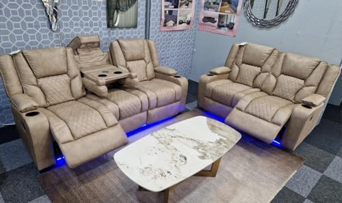 Orlando - Electric Recliners Sofa With Cupholders - 3+2 Seater Sofa Grey/LED Lights/Wireless Charging (Mocha, 3 seater + 2 seater)