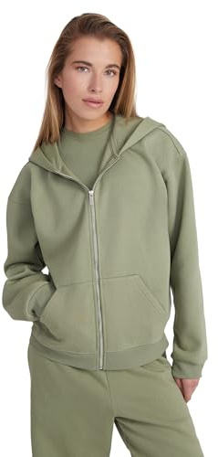 Style & Republic Damen Cropped Zip Hoodie aus Baumwollfleece – Oversized Fit, RIPP-Details, gemütlich, Hochwertig & stylisch mit Reißverschluss, Olive XS