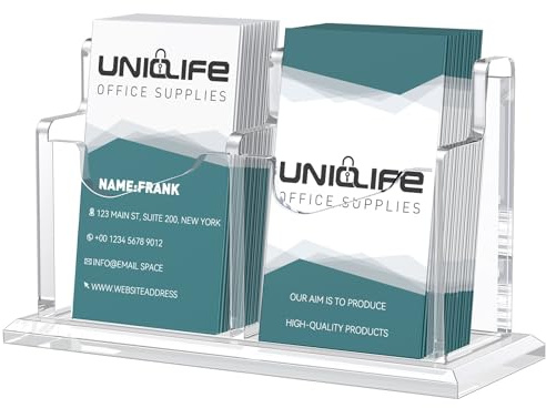 Uniclife Porte-carte Acrylique 2 Emplacements Support Affichage Vertical Bureau Organisateur Cartes Visite pour Bureau Maison Exposition, 120 Cartes Capacité