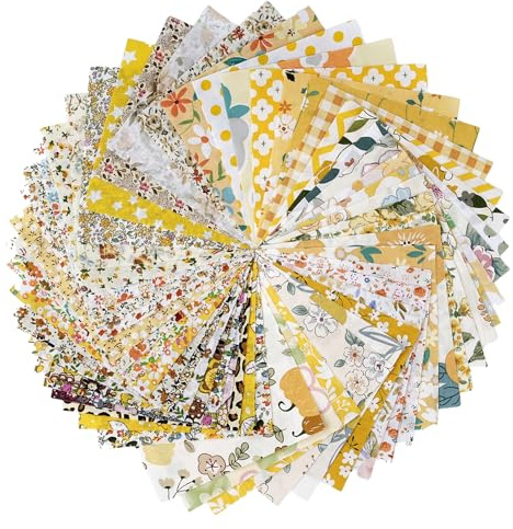 LetCart 200 Pezzi Quadratini Di Stoffa 13 X 13cm, 100% Patchwork Cotone Tessuto, Tessuti Motivi Stampati Stoffe, Diy Handmade Quilting Tessuti, Artigianato Fai Da Te E Decorazioni Per La Casa (Giallo)