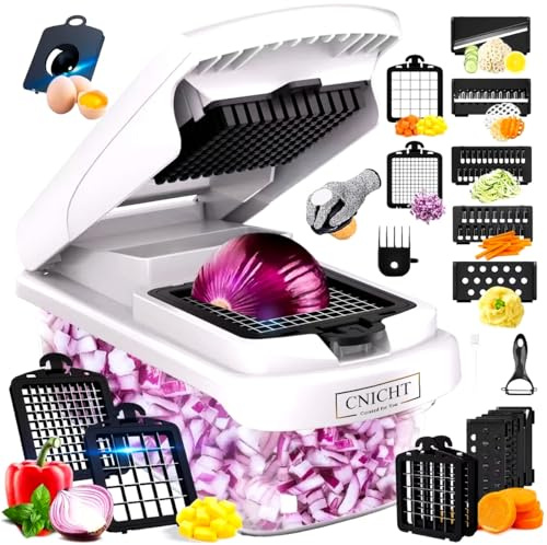 17-in-1 Vegetable Chopper Veg Dicer Cutter with 7 Rust-Resistant Blades – Veggie Food Salad Chopper Manual, Onion Slicer with Container, Easy to Clean