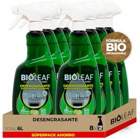 BIOLEAF® – Desengrasante Cocina Profesional Pack 8×750 ml (6 L) | Antigrasa Potente para Hornos, Campanas y Superficies | Sin Disruptores Endocrinos | Fórmula Biodegradable|100% HECHO EN ESPAÑA