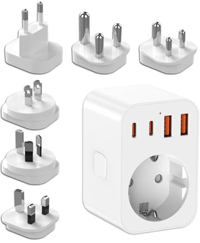 SUNNIFLY Adaptateur Prise Universelle，Adaptateur Voyage avec 2 USB et 2 USB-C pour Royaume-Uni/Europe/Australie/Chine/Japon/Afrique du Sud