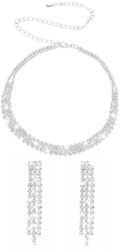 GAZIL Collar Gargantilla Plata con Strass y Pendientes de Titanio, Collar Mujer Plata Elegante con Cristales, Gargantilla Brillante para Uso Diario y Eventos