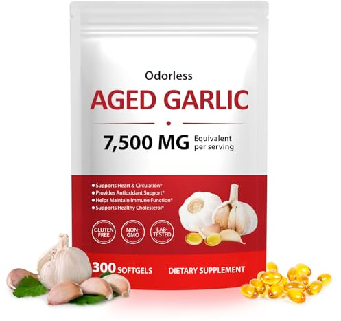 Aged Garlic Extract Capsules – Odourless Softgels, 15:1 Concentrated Formula, Equivalent to 7,500 mg Fresh Garlic, Non-GMO, Gluten Free, Daily Food Supplement