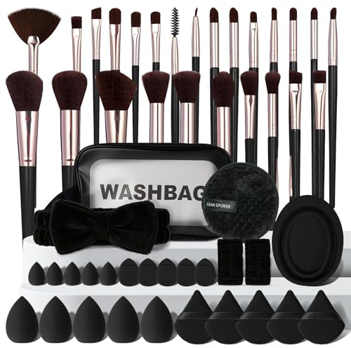 LOPHE Pennelli Make Up Pennelli Trucco 51 Pz Pennelli Trucco Viso Pennello Fondotinta Morbido Vegano Pennello Fard Pennello Bronzer Contour Pennello Evidenziatore-Nero
