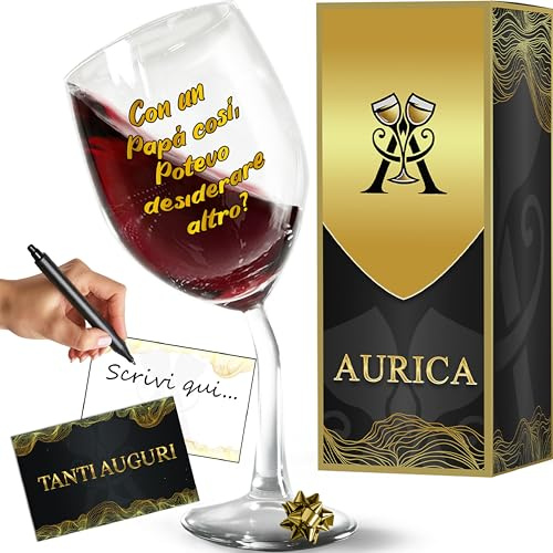 Aurìca Calice Vino Personalizzato CON UN PAPÀ COSÌ, POTEVO DESIDERARE ALTRO – Bicchiere Storto Per Un Brindisi Di Gratitudine E Orgoglio Con Confezione Regalo Inclusa