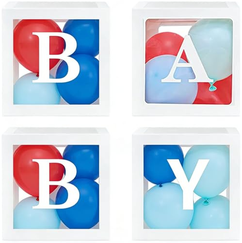 4 Pack Baby Boxes for Baby Shower, Balloon Boxes for Party Decorations, baby shower balloons, Baby Box Gift Set with Balloons, Perfect for Baby Showers and Gender Reveals