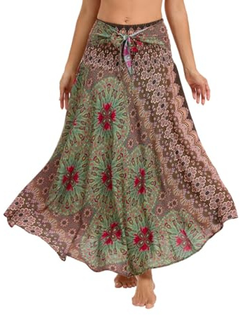 Daysskk Womens 2 in 1 Skirt & Halter Dress Summer Skirt Bohemian Style Beach Skirt Elastic Waist One Size 35