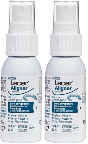 LACER ALIGNER - Spray Bucal para Ortodoncia Invisible y Alineadores 30 ml, Frescor Prolongado, Anticaries y Antiplaca, Protege las Encías, Uso Rápido sin Aclarado, Sin Gluten Ni Alcohol (Paquete de 2)