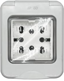 4box - Externa scatola da esterno IP55 2 moduli completa di Side. Contenitore e Presa. Non necessita di adattatore. Resistenza a getti d'acqua e alla polvere. Installazione veloce