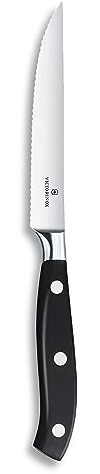 Victorinox Grand Maître, cuchillo profesional para tomates y filetes, hoja extra afilada, filo dentado, 12 cm, acero inoxidable, negro