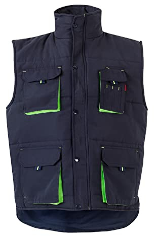 Velilla 205902; Gilet imbottito bicolore multitasche; colore blu navy e verde lime; taglia M