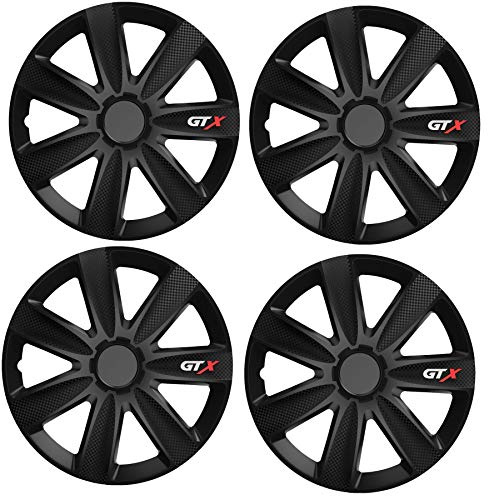 UKB4C 15 4 x Alloy Look Black GTX Multi-Spoke Wheel Trims Hub Caps Covers Protectors Black Silver (4)