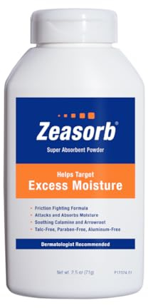Zeasorb Excess Moisture Control Super Absorbent Foot & Body Powder, Dermatologist Recommended, Friction-Fighting Formula with Patented Odor Control Technology, 2.5 oz bottle