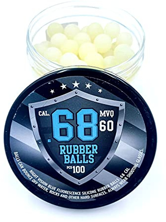 100 x Blue Night Vision Fluorescent Silicon Rubber Balls Paintballs Glowing in The Dark in 68 Cal. Projectiles for Training and Self Home Defense
