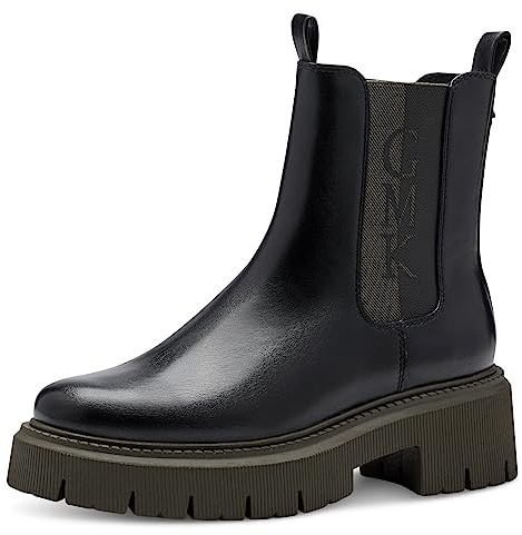 MARCO TOZZI by Guido Maria Kretschmer Stivaletti Chelsea Donna in Pelle Sintetica Zeppa, Nero (Black/Khaki), 37 EU