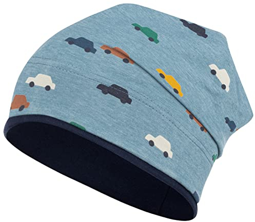 Smarilla Jungen Mütze Übergangsmütze Beanie Fahrzeuge Frühling Herbst Baumwolle, Größe: 54-56, Farbe: Auto-Hellblau