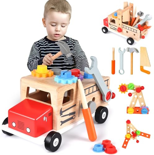 Giocattolo Cassetta attrezzo in legno, attrezzi da lavoro per bambini, gioco d’imitazione, giocattolo in legno per bambini 2-3-4 anni