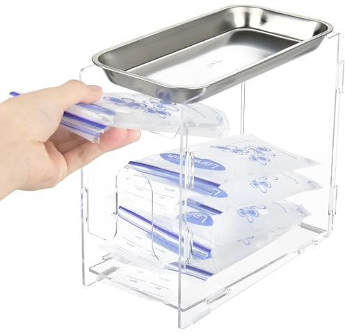 Acryl Muttermilch Aufbewahrungs-Turm mit 304 Edelstahl-Tablett, Muttermilchbeutel Gefrierschrank-Organizer, wiederverwendbare Muttermilch-Aufbewahrungsbehälter, Still-Essentials, und